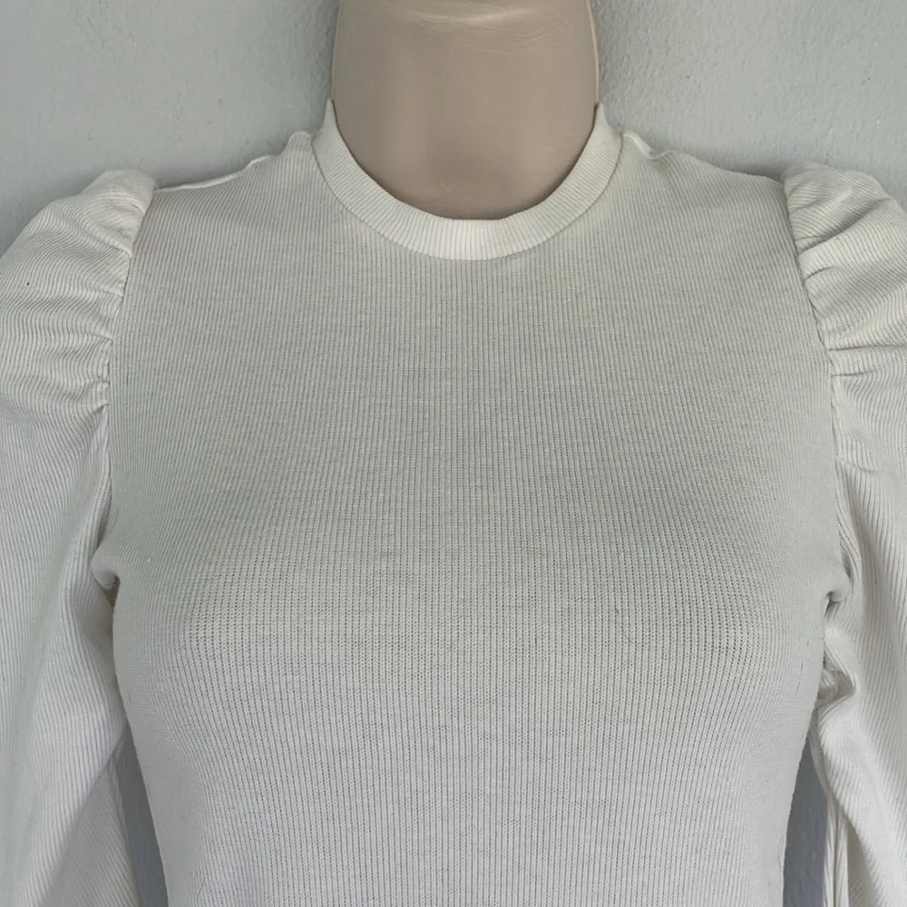 SHEIN girl’s white ribbed puff shoulder long sleeve top size 11/12